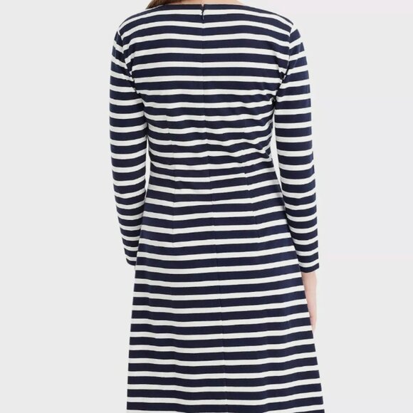 J. Crew 365 knit fit-and-flare dress in stripe, Size Tall Large, Navy and White - Picture 2 of 4